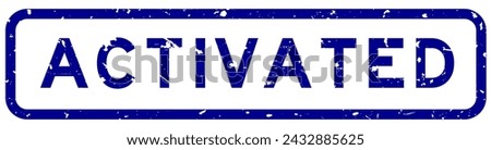 Grunge blue activated word square rubber seal stamp on white background