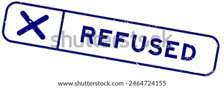Grunge blue refused word with wrong check mark icon square rubber seal stamp on white background