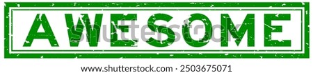 Grunge green awesome word square rubber seal stamp on white background