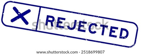 Grunge blue rejected word with wrong check mark icon square rubber seal stamp on white background