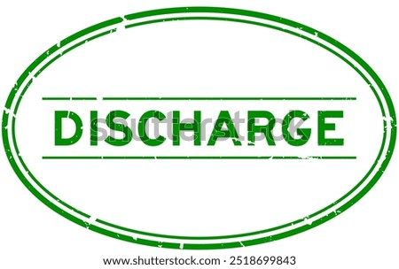 Grunge green discharge word oval rubber stamp in white background