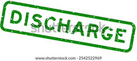 Grunge green discharge word rubber seal stamp on white background