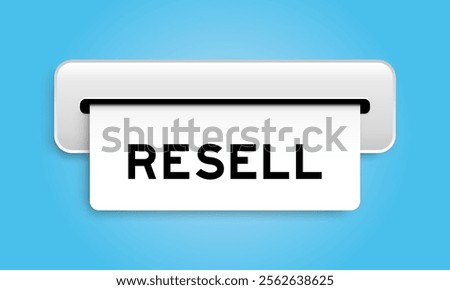 White coupon banner with word resell from machine on blue color background