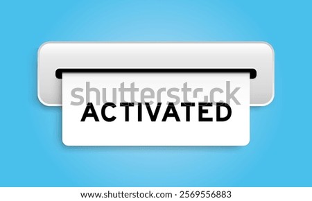 White coupon banner with word activated from machine on blue color background