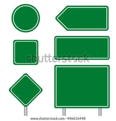 Blank green multiple size of transportation sign set with pole