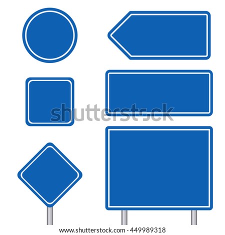 Blank multiple size of blue transportation sign set with pole