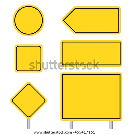 Blank multiple size of yellow transportation sign set with pole