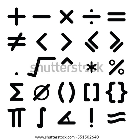 Black mathematical symbol icon set on white background
