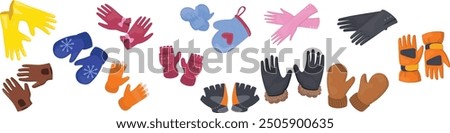 Different gloves and mittens as handwear for winter and autumn Season vector images set