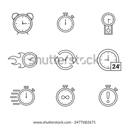 
Time and clock line icons. Vector linear icon set. Free Vector