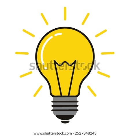 3d bright yellow lightbulb with glowing vector illustration.