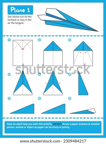 Paper Airplanes Folding Instructions, Origami, Kids Crafts, Step-by-Step Airplanes Tutorial, Vector Design, illustration, Interactive, Flight, Fun, Educational	