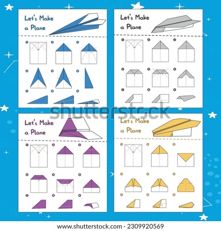 4 Paper Airplanes Folding Instructions, Origami, 4 Paper airplanes folding instructions step by step
