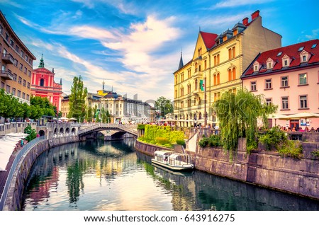 Image, Stock Photo View at Ljubljanica river in Ljubljana, Slovenia