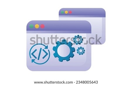Web page with two cogwheels and coding sign at the top, denoting icon.on white background.Vector Design Illustration.