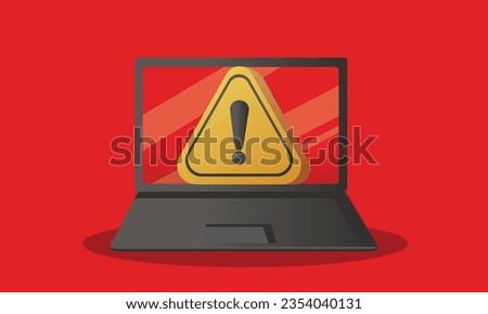 Error warning on laptop.on red background.Vector Design Illustration.
