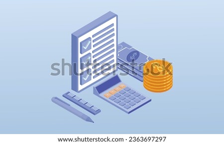 Account and auditing.on blue background.isometric Design Illustration.