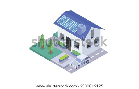 Solar powered house.on white background.3D design.isometric vector design Illustration.