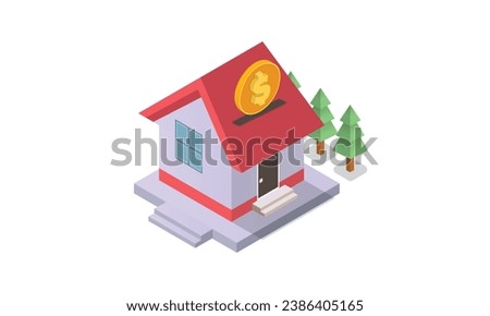 Isometric Buying a house with a mortgage and paying credit to the bank Invest money in real estate, home loans, rentals and home equity loans.on white background.isometric design. 3D design elements.