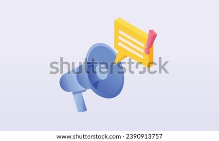 3d minimal megaphone speaker or loudspeaker for announce. Comment reply is false, correct, problem, fail notice and announcement with 3d speech bubbles. Speakerphone notice.on pastel blue background