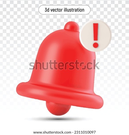 Red danger alarm bell on white background. Emergency notifications alert. 3d vector illustration