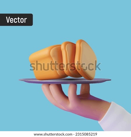 Cartoon hand holding Breads isolated over blue background. 3D vector illustration.
