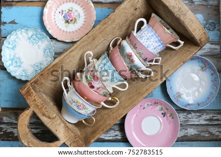 Similar – Image, Stock Photo Tea bowl fine blue and white patterned in Japanese Tokusa design with freshly brewed Assam organic black tea on which some air bubbles float