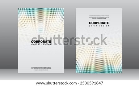 Corporate Cover green particle Flow wave with dot landscape. Digital data structure. Future mesh or sound grid. Pattern point visualization. Technology vector illustration. Annual Report