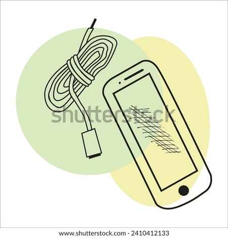 charger. charging wire, mobile phone, sketch image. vector image, for stickers, posts and posters