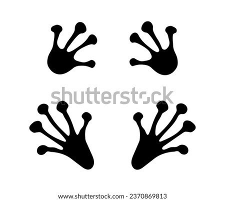Frog or toad paw footprint. Silhouette. Front and hind frog legs. Black vector isolated on white. Paw print of amphibian, frog, toad, lizard, salamander, newt. Icon, symbol. Print, textile postcard