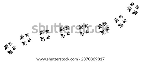 Path footprints of Frog or Toad. Tracks of paw prints. Silhouette. Vector isolated on white. Trail of Amphibian. Pet shop, print, textile, game, postcard, booklet, clothing, book design, games zoo