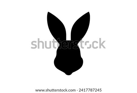 Silhouette of a rabbit head. Easter Bunny. Isolated on white background. A simple black icon of hare. Cute animal. Ideal for logo, emblem, pictogram, print, design element for greeting card