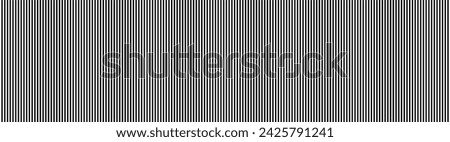 Black and white monochrome vertical stripes pattern. Wide banner. Simple design for background. Uniform lines in contrasting tones creating visual rhythm and balance. Optical illusion. Vector.
