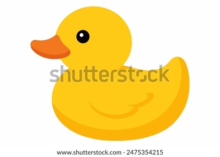 Yellow rubber duck isolated on a white background. Bath toy duck. Concept of childhood, bath time, playful design. Print, icon, design element