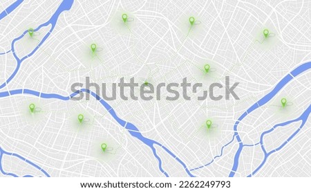 Gps map navigation to own house. City top view. View from above the map buildings. Detailed view of city. Decorative graphic tourist map. Abstract transportation background. Vector, illustration.