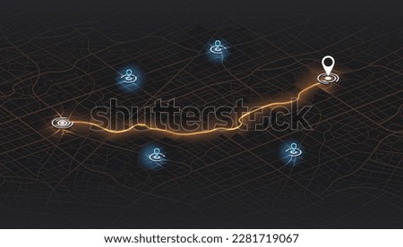 Map mobile app planning travel. Isometric map. City map route, location symbols and navigational system mark. Vector, illustration isolated on white background.
