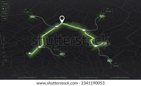 Isometric Gps map navigation to own house. City top view. View from above the map. Detailed view of city. Decorative graphic tourist map. Abstract transportation background. Vector, illustration.