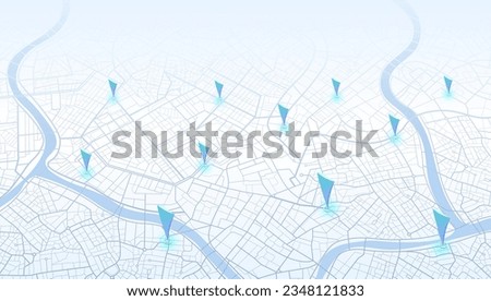 Multiple destinations, points Vector, iIsometric modern abstract map, perspective GPS navigator screen with street road, location. City top view. Colorful pines, geometric element, Online navigation.