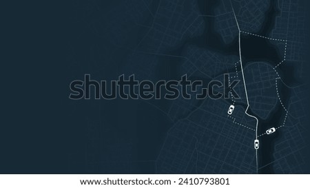 Map with a route and alternative paths. Highlighted detour. Several roads, routes to the destination, locations or to end of the route. A vast aerial view of the city from above. Editable vector