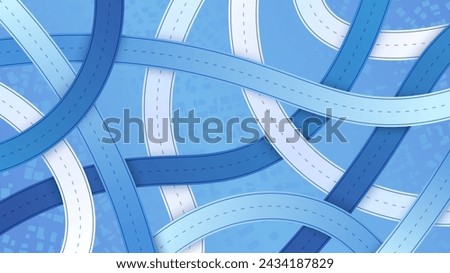 Multi layered large abstract roads, gradient lines intersect in various directions. White background. Vector, illustration.