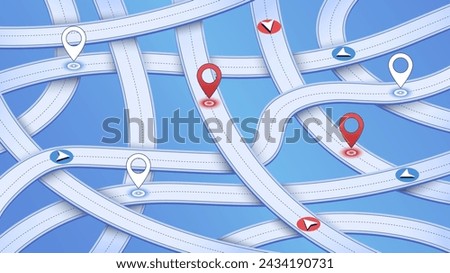 Overlay of isometric roads with leading to specific goal points. Abstract roads, gradient lines intersect in various directions