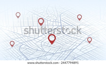 Isometric city urban roads and streets abstract map downtown district map. Highlights points of interest and roads to location marker. Vector illustration