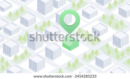 Finding your home, search for real estate, property for sale. Isometric vector illustration