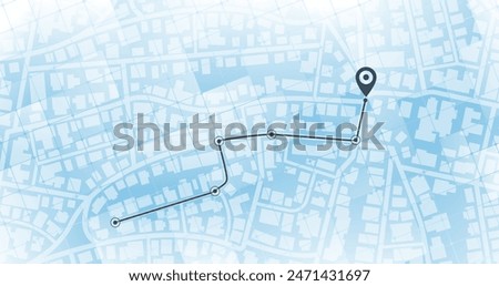 Abstract navigation plan of urban area. Location with GPS map. Map with signs of streets, roads, house. Simple scheme of city. Colored flat, editable vector illustration