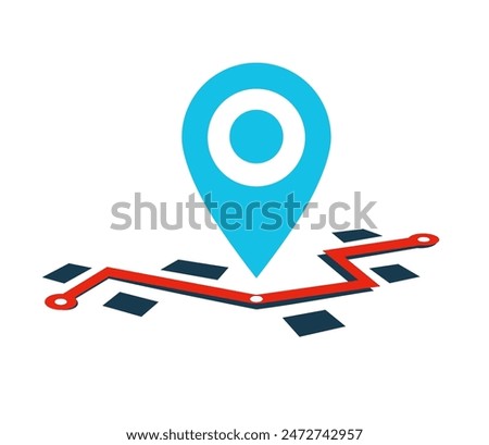 Waypoint marker on route from your location to destination. Concept guidebook, navigator in the city. Blue map location symbol, sign or navigation locator. Vector illustration