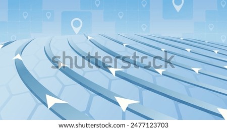 Overlay of roads with leading to specific goal points and gps tracking. Abstract roads, gradient lines intersect in various directions. Vector illustration