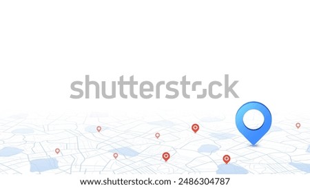 Locator position point. GPS tracking system to navigate around the city landmarks. Detailed city street map with directions to different locations. Vector illustration