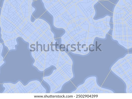 Abstract navigation plan of urban area. Generic city map with signs of streets, roads, house. Simple scheme of city. Colored flat, editable vector illustration