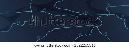 GPS tracking system for navigating car traffic. Concept of car with road and intersection. General city map with streets, roads. Navigation system for avoiding traffic jams. Vector illustration