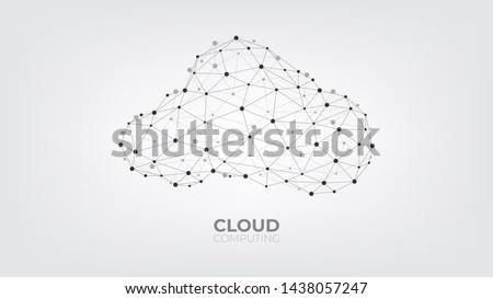 Abstract connecting dots and lines with Cloud computing technology on white and grey background.  